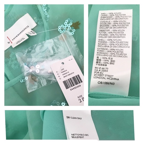 Anthropologie 2P Sabine Beaded Mint Blouse Top NWT - Picture 7 of 8